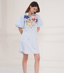 BOTANICAL DRESS WITH SHORT BALLOON SLEEVES