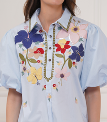 BOTANICAL DRESS WITH SHORT BALLOON SLEEVES