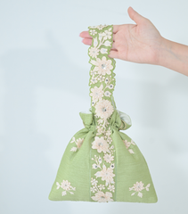 IVORY PHOOL-PATTI POTLI BAG – LIME GREEN BAMBER
