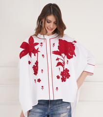 KAFTAN SHIRT WITH RED HIBISCUS FLOWERS