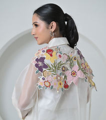 BOTANICAL SMALL FLOWER SHOULDER EMBELLISHMENT SHIRT