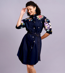 DROP SHOULDER BIG FLOWER DRESS