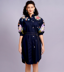 DROP SHOULDER BIG FLOWER DRESS