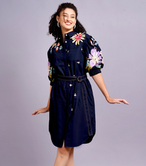 DROP SHOULDER BIG FLOWER DRESS