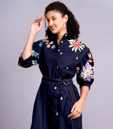 DROP SHOULDER BIG FLOWER DRESS