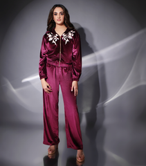 MADHUBALA CLARET VELOUR HOODIE TRACK SET
