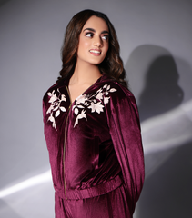 MADHUBALA CLARET VELOUR HOODIE TRACK SET