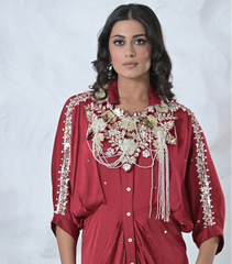 GOLD FLORAL SERAPHINE GATHERED DRESS