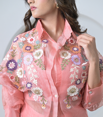BLUSH FLORIUM SHIRT WITH PLEATED SKIRT SET