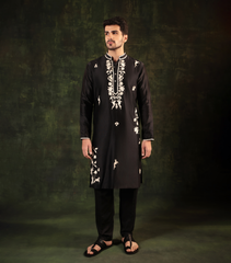 MADHUBALA BLACK BLOOM KURTA SET