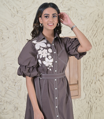 IVORY GARDEN DOUBLE BALLOON SLEEVES DRESS