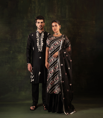 MADHUBALA BLACK BLOOM KURTA SET
