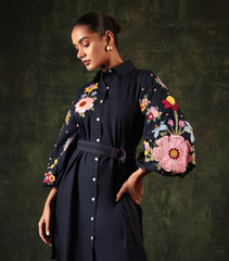 NAVY FLORA EDGE DRESS