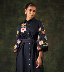 NAVY FLORA EDGE DRESS