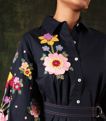 NAVY FLORA EDGE DRESS