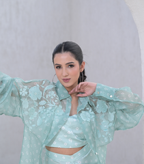 FLORIS BANDHANI SHIRT WITH PLEATED SKIRT SET