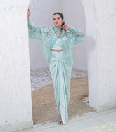 FLORIS BANDHANI SHIRT WITH PLEATED SKIRT SET