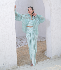 FLORIS BANDHANI SHIRT WITH PLEATED SKIRT SET