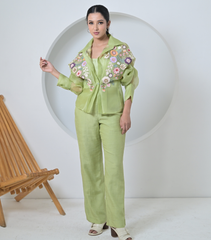 LIME FLORIUM SHIRT WITH PANT SET