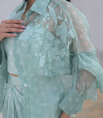 FLORIS BANDHANI SHIRT WITH PLEATED SKIRT SET