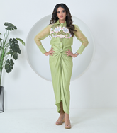 BIG KHUSHBOO DETACHABLE NECKPIECE SHIRT WITH KNOT SKIRT SET