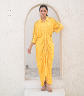 SUNLIT TASSEL LACE BANDHANI GATHERED DRESS