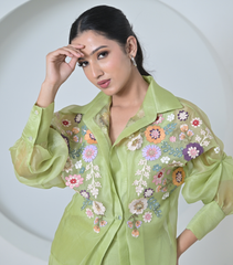 LIME FLORIUM SHIRT WITH PANT SET