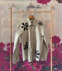 ARJUN MADAN - CLASSIC BEIGE SHIRT WITH BLACK FLOWERS