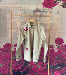 CLASSIC BEIGE SHIRT WITH MULTICOLOUR FLOWERS