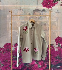 CLASSIC BEIGE SHIRT WITH MULTICOLOUR FLOWERS