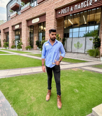 THATSMYPLATE - BLUE PATCHED STRIPES SHIRT WITH BIRD