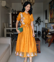 INDU SRIMAL - SUNSET PHOOL PATTI A-LINE DRESS