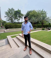 THATSMYPLATE - BLUE PATCHED STRIPES SHIRT WITH BIRD