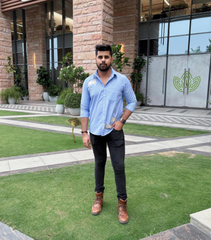 THATSMYPLATE - BLUE PATCHED STRIPES SHIRT WITH BIRD