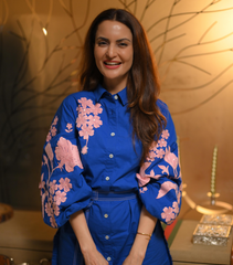 DEEPTI DHILLON - HIBISCUS PINK SUEDE SIDE FRILL DRESS