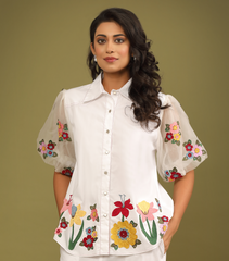BADABAGH WHITE MEADOW BALLOON SLEEVE CO-ORD SET