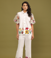 BADABAGH WHITE MEADOW BALLOON SLEEVE CO-ORD SET
