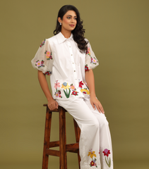 BADABAGH WHITE MEADOW BALLOON SLEEVE CO-ORD SET