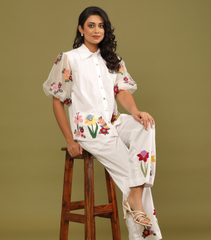 BADABAGH WHITE MEADOW BALLOON SLEEVE CO-ORD SET