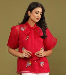 BADABAGH BUNCH SHEER ORGANZA BOW TIE SHIRT