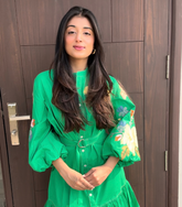 AISHWARYA SINGHAL - GREEN CHINESE COLLAR BOTANICAL DRESS