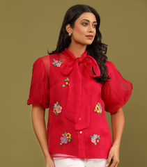 BADABAGH BUNCH SHEER ORGANZA BOW TIE SHIRT