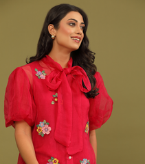 BADABAGH BUNCH SHEER ORGANZA BOW TIE SHIRT