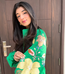 AISHWARYA SINGHAL - GREEN CHINESE COLLAR BOTANICAL DRESS