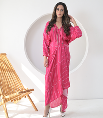RADIANT ROSE BANDHANI DRAPE DRESS WITH HANDWORK