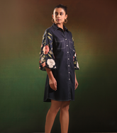 NAVY GARDEN OF GULAB SHIRT STYLE DRESS