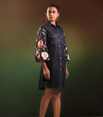 NAVY GARDEN OF GULAB SHIRT STYLE DRESS