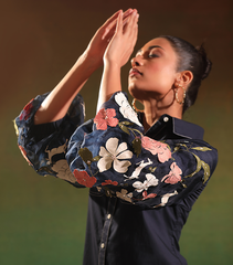 NAVY GARDEN OF GULAB SHIRT STYLE DRESS