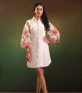 WHITE GARDEN OF GULAB SHIRT STYLE DRESS