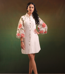 WHITE GARDEN OF GULAB SHIRT STYLE DRESS